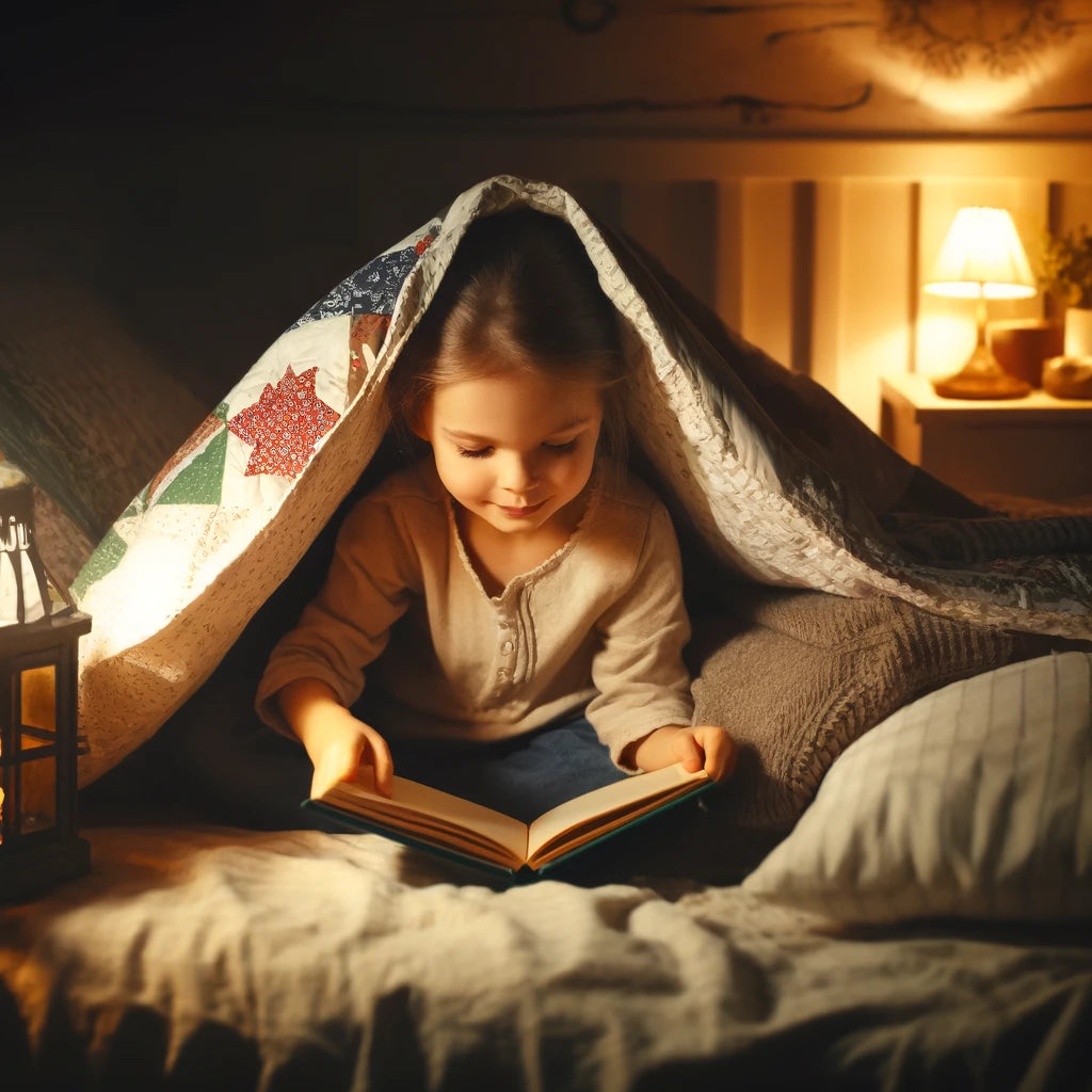 Kind leest een boek onder een deken – kinderboeken abonnement